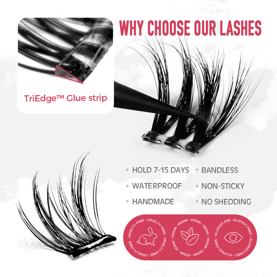 Revolutionary Self-Adhesive Press-On Lash Clusters - No Glue Needed, 15-Day Wear, Reusable