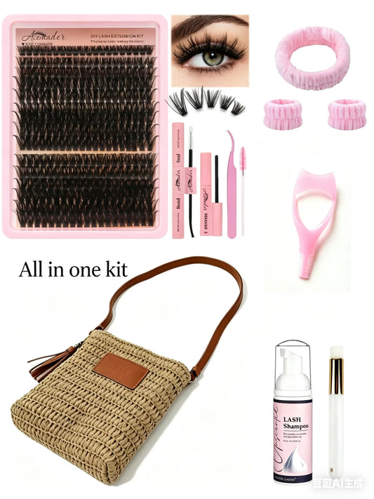 UCharmLashes™ Ultimate DIY Lash Spa Kit - 261pcs 80D/100D Mixed + Handmade Woven Tote Bag